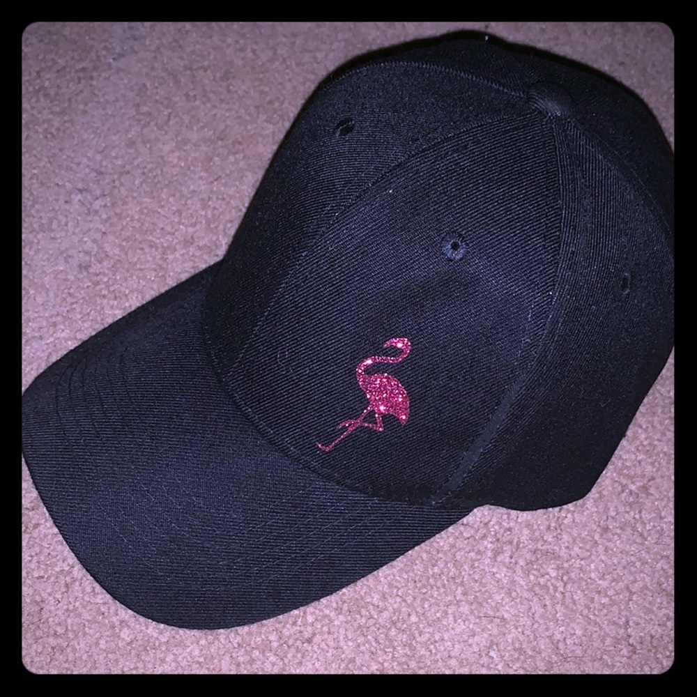 Black hat with sparkly flamingo